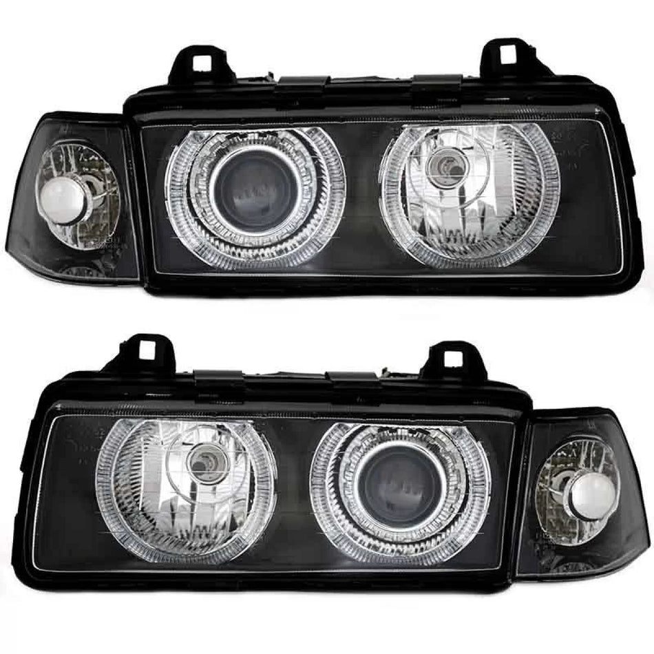Fari Anteriori Angel Eyes Neri H7 per BMW 3 E36 90-99 Berlina Station