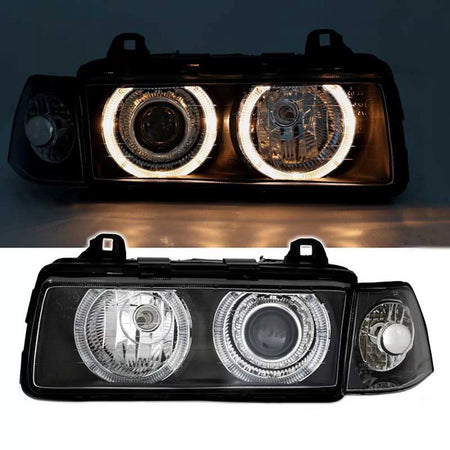 Fari Anteriori Angel Eyes Neri H7 per BMW 3 E36 90-99 Berlina Station