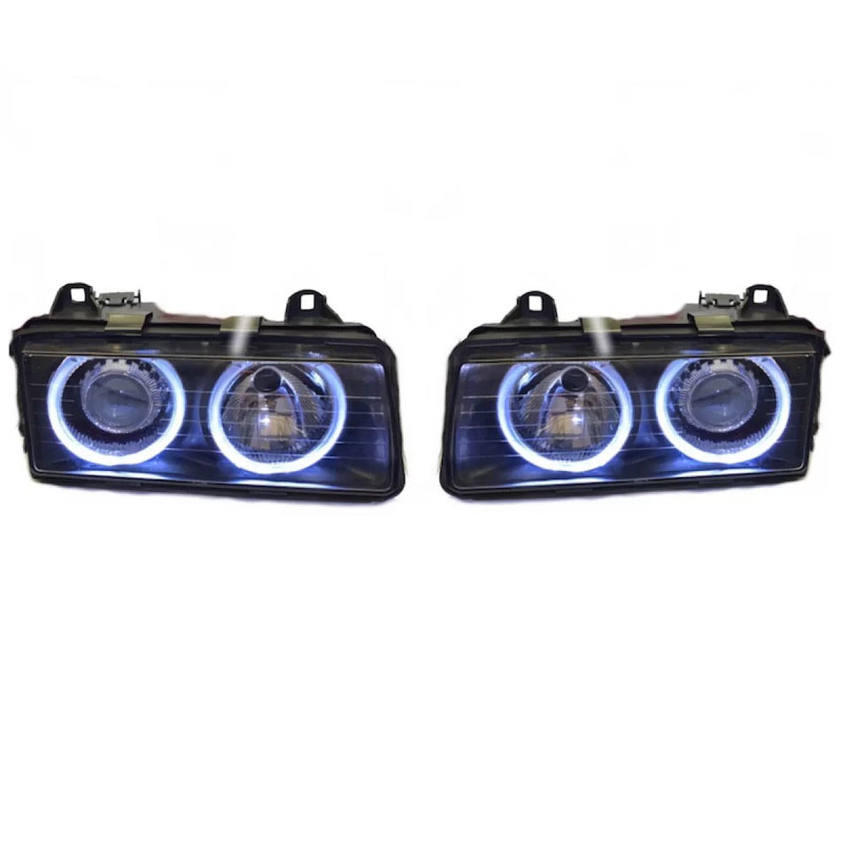 Fari Anteriori Angel Eyes Neri H7 per BMW 3 E36 Coupe Berlina Touring 90-99