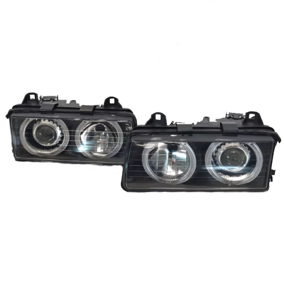 Fari Anteriori Angel Eyes Neri H7 per BMW 3 E36 Coupe Berlina Touring 90-99