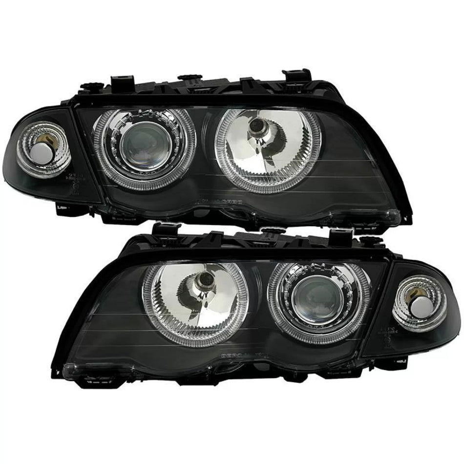 Fari Anteriori Angel Eyes Neri H7 Set Dx Sx per BMW 3 E46 Berlina Caravan 99-01