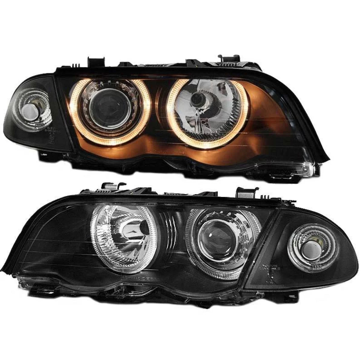 Fari Anteriori Angel Eyes Neri H7 Set Dx Sx per BMW 3 E46 Berlina Caravan 99-01