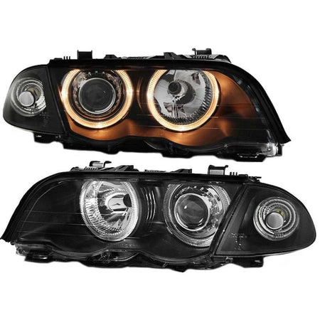 Fari Anteriori Angel Eyes Neri H7 Set Dx Sx per BMW 3 E46 Berlina Caravan 99-01