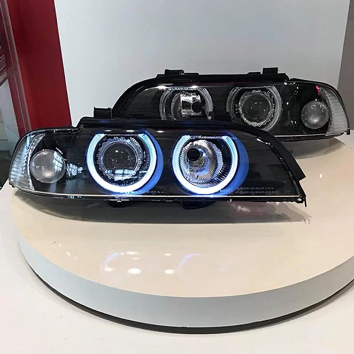 Fari Anteriori Angel Eyes Facelift LCI Neri H7 per BMW 5 E39 95-03