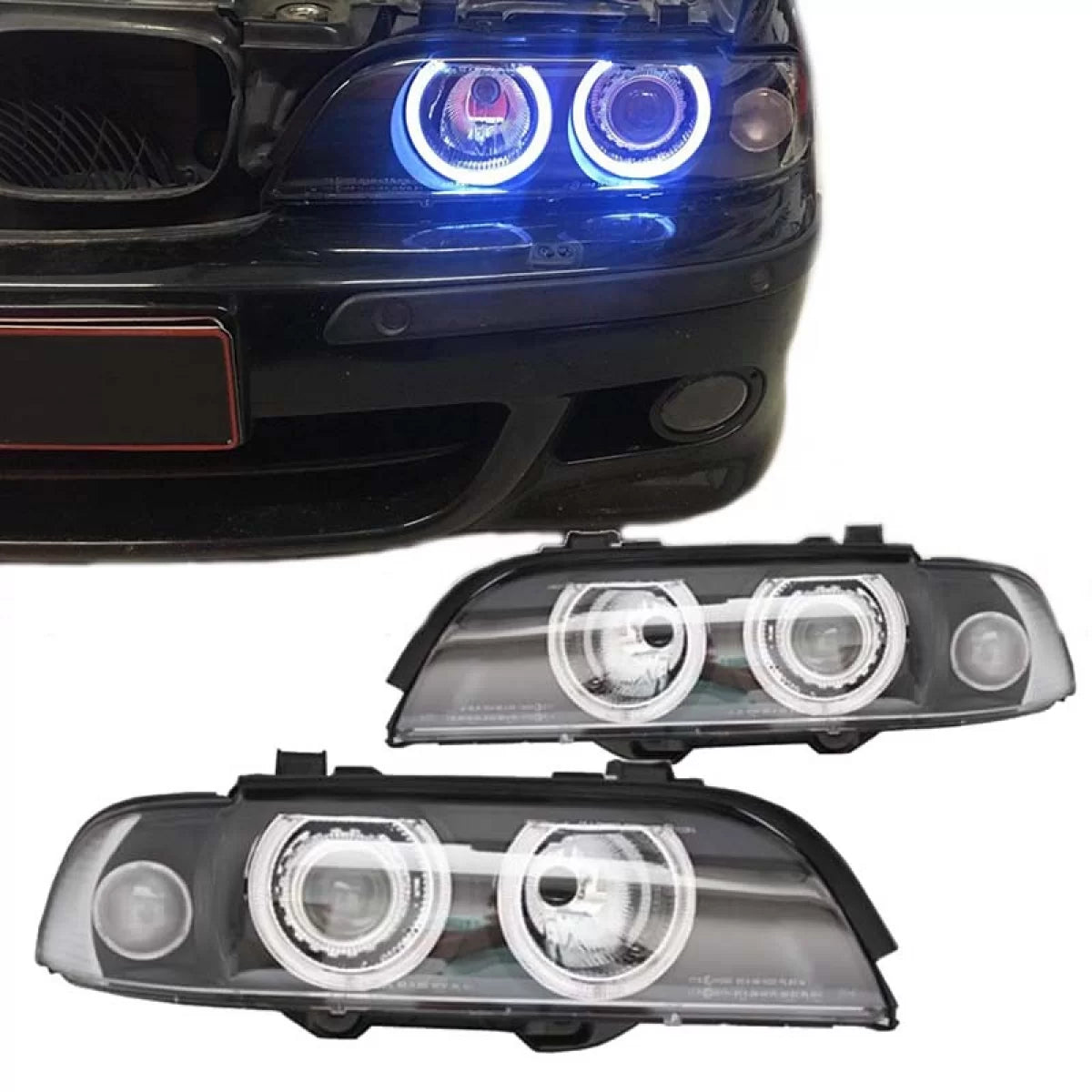Fari Anteriori Angel Eyes Facelift LCI Neri H7 per BMW 5 E39 95-03