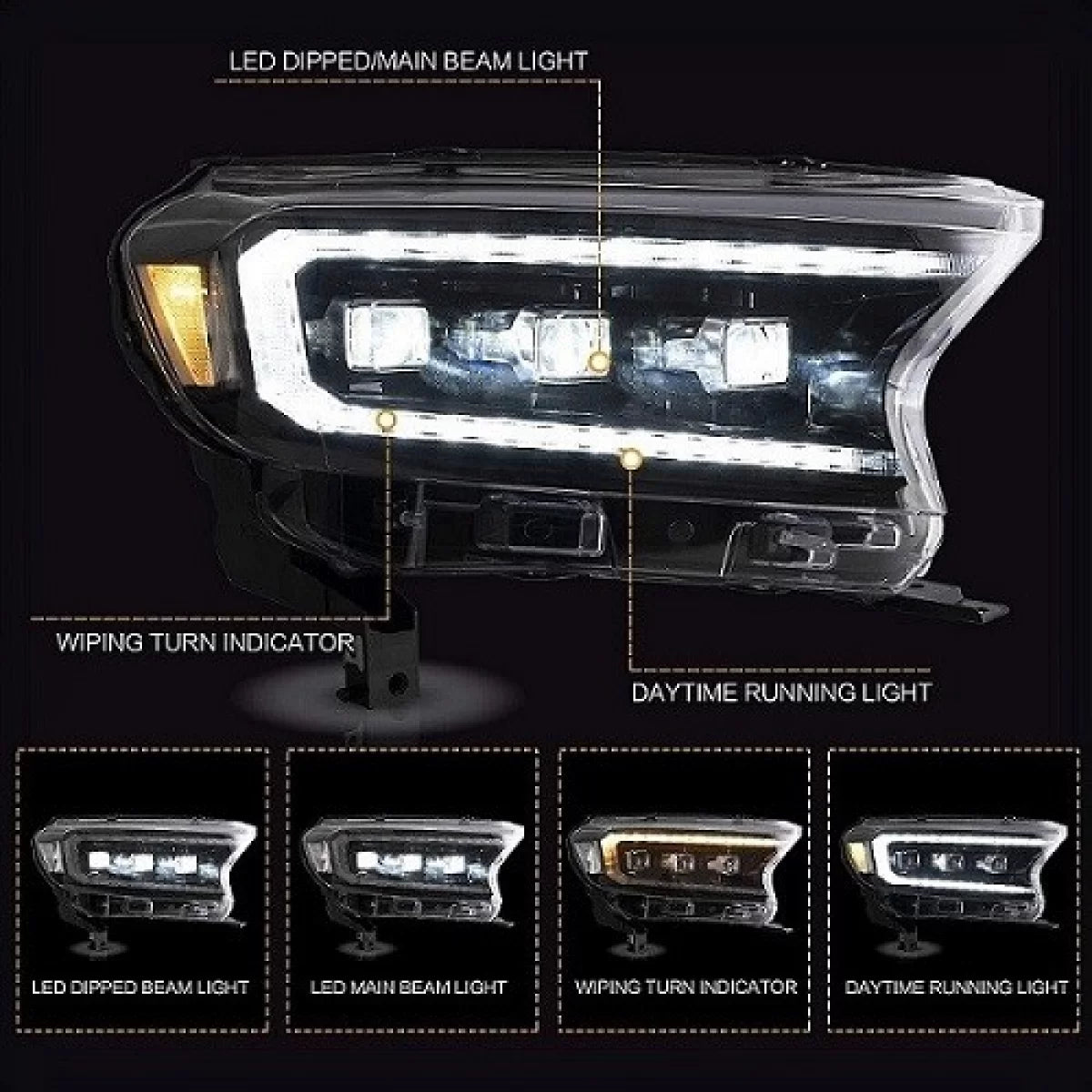Fari Anteriori Full LED con DRL Dinamico e Motor Ford Ranger 15-20