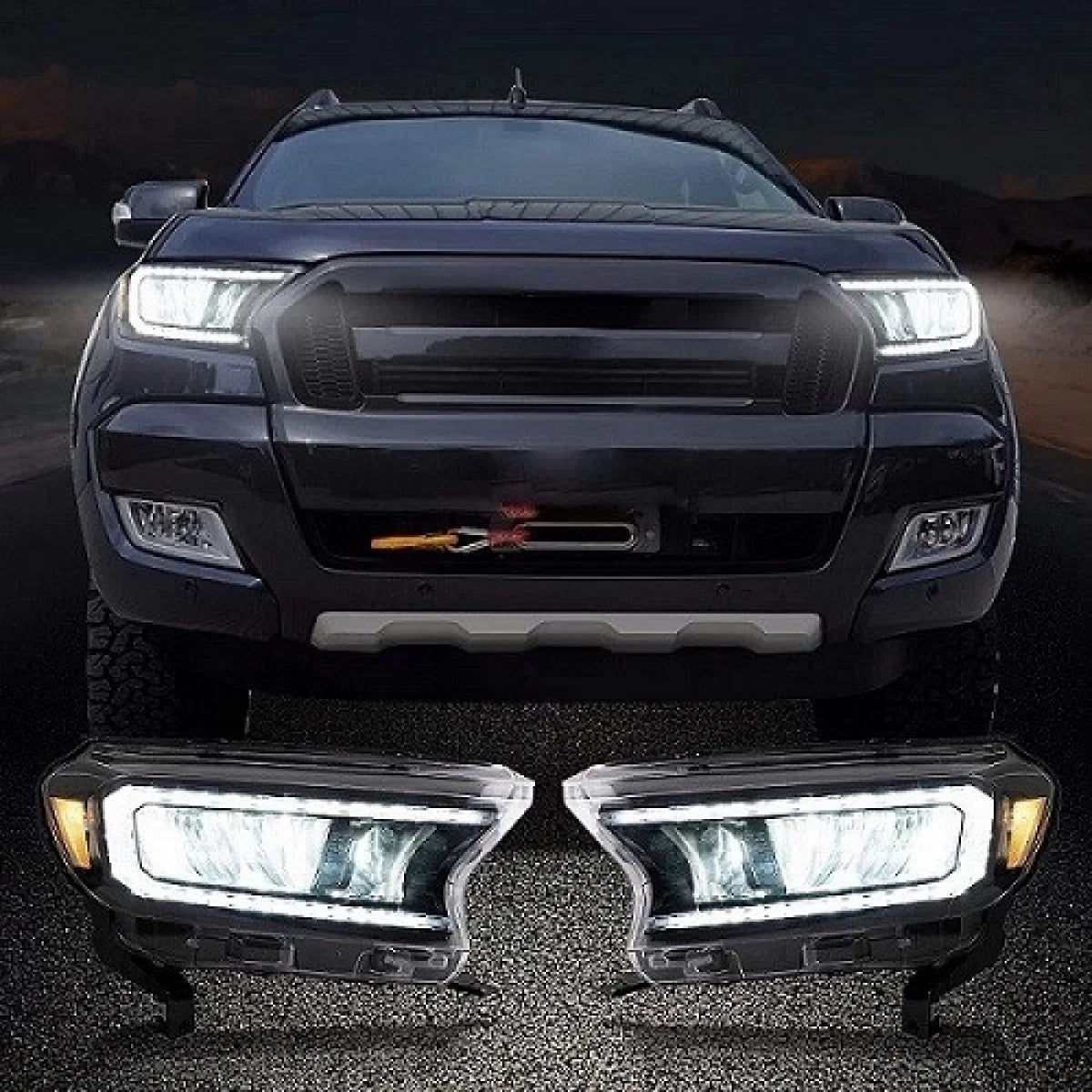 Fari Anteriori Full LED con DRL Dinamico Neri per Ford Ranger 15-20