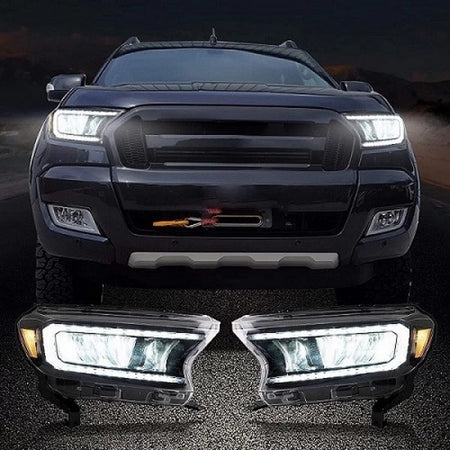 Fari Anteriori Full LED con DRL Dinamico Neri per Ford Ranger 15-20