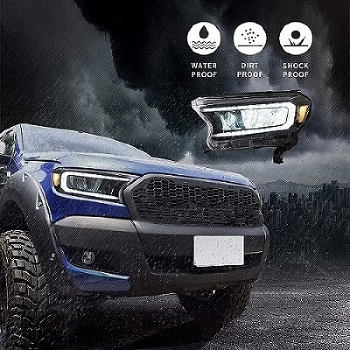 Fari Anteriori Full LED con DRL Dinamico Neri per Ford Ranger 15-20