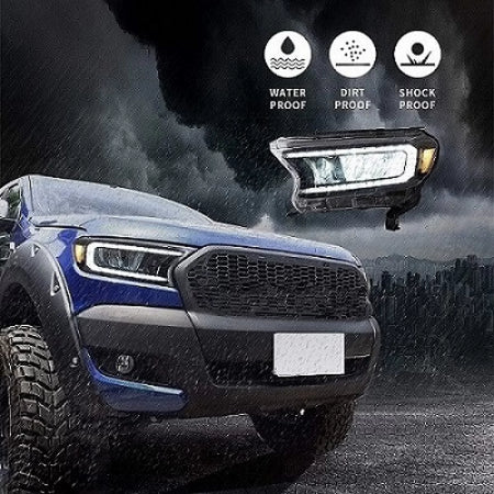 Fari Anteriori Full LED con DRL Dinamico Neri per Ford Ranger 15-20