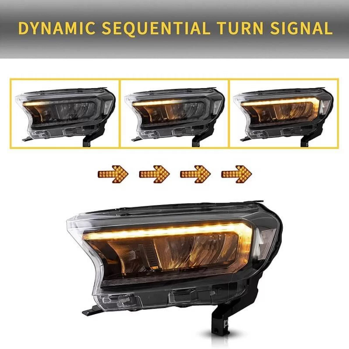 Fari Anteriori Full LED con DRL Dinamico Neri per Ford Ranger 15-20