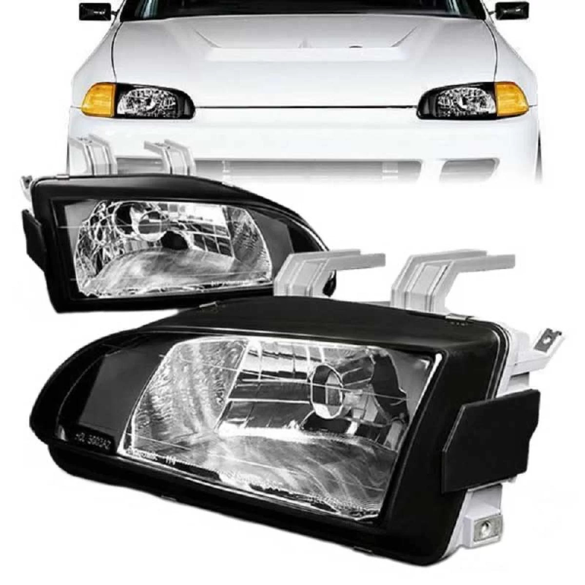 Fari Anteriori Neri Trasparente H4 Manuali per Honda Civic 2D 3D 91-95