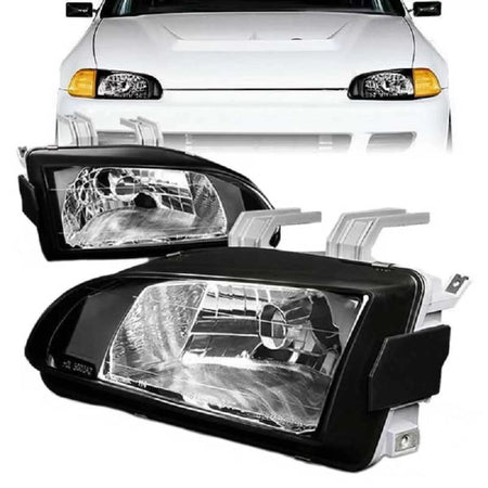 Fari Anteriori Neri Trasparente H4 Manuali per Honda Civic 2D 3D 91-95