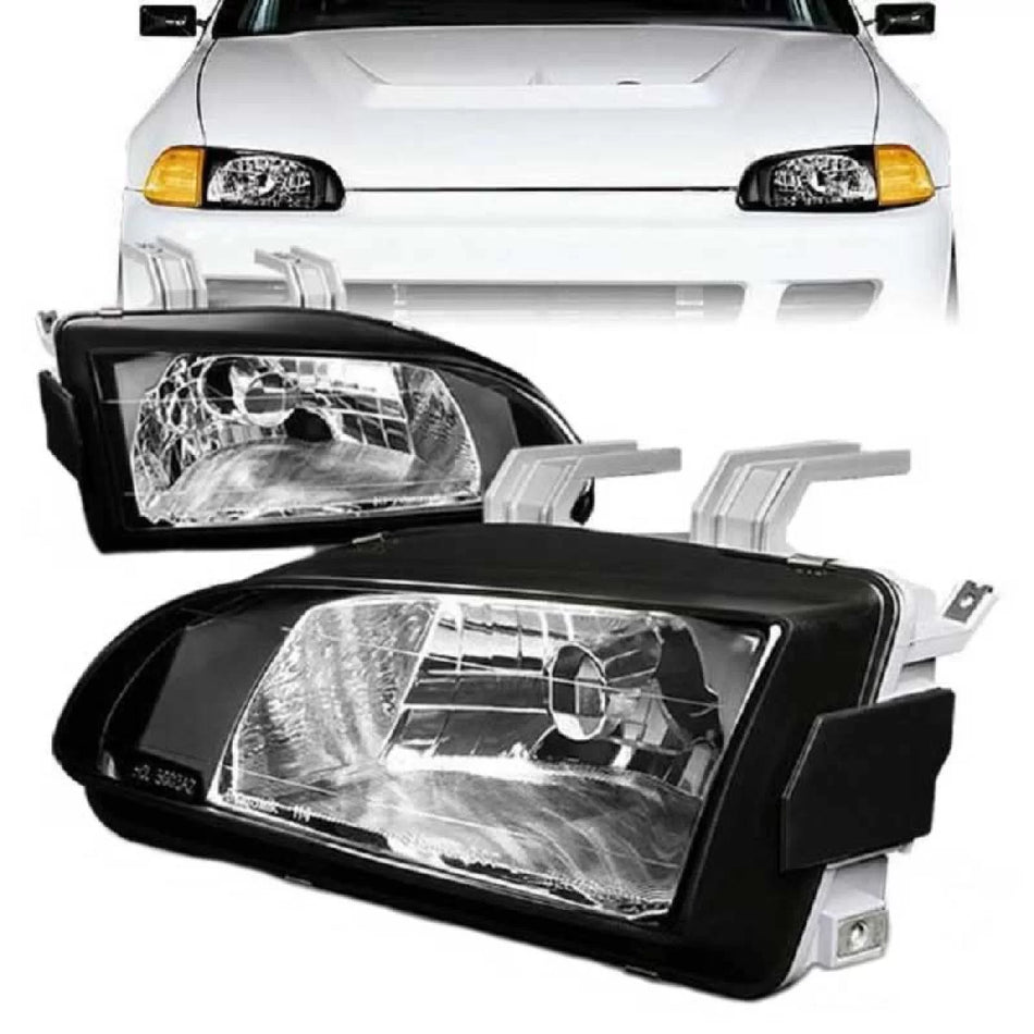 Fari Anteriori Neri Trasparente H4 Manuali per Honda Civic 2D 3D 91-95
