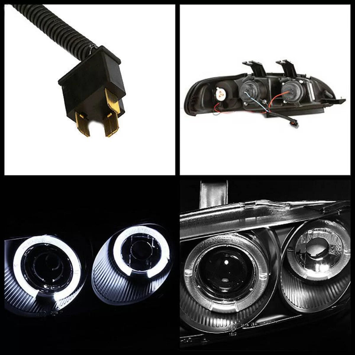 Fari Anteriori Angel Eyes LED Neri H1 H1 Manuali per Honda Civic 92-95 2D 3D
