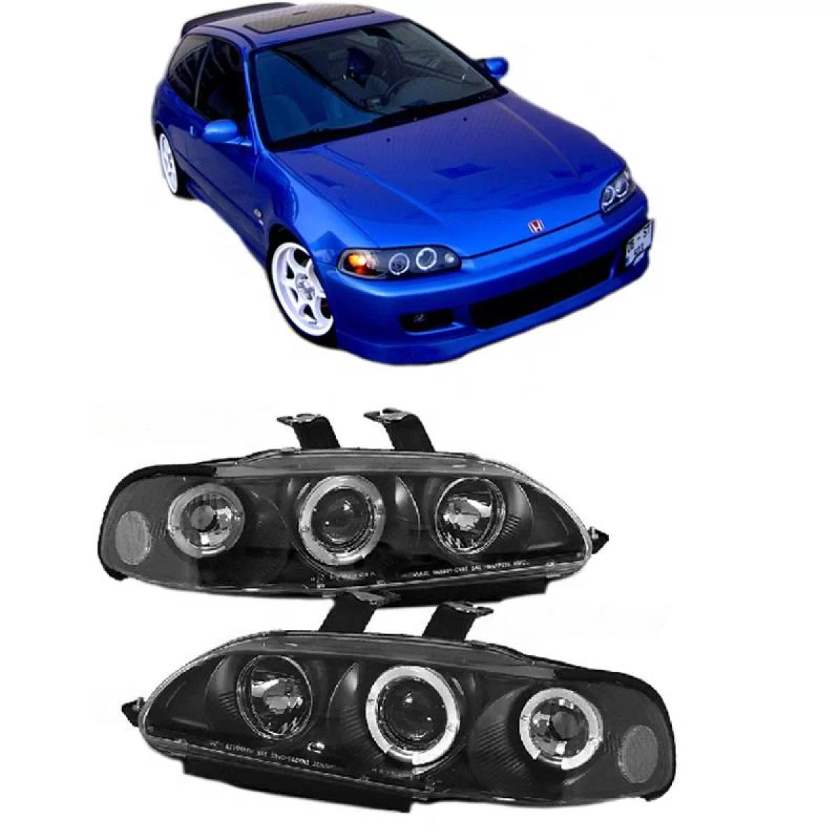 Fari Anteriori Angel Eyes LED Neri H1 H1 Manuali per Honda Civic 92-95 2D 3D