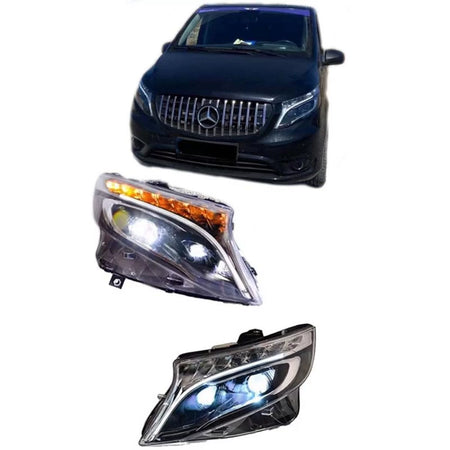 Fari Anteriori con DRL LED e Segnale Dinamico Neri con Motorino Mercedes Vito
