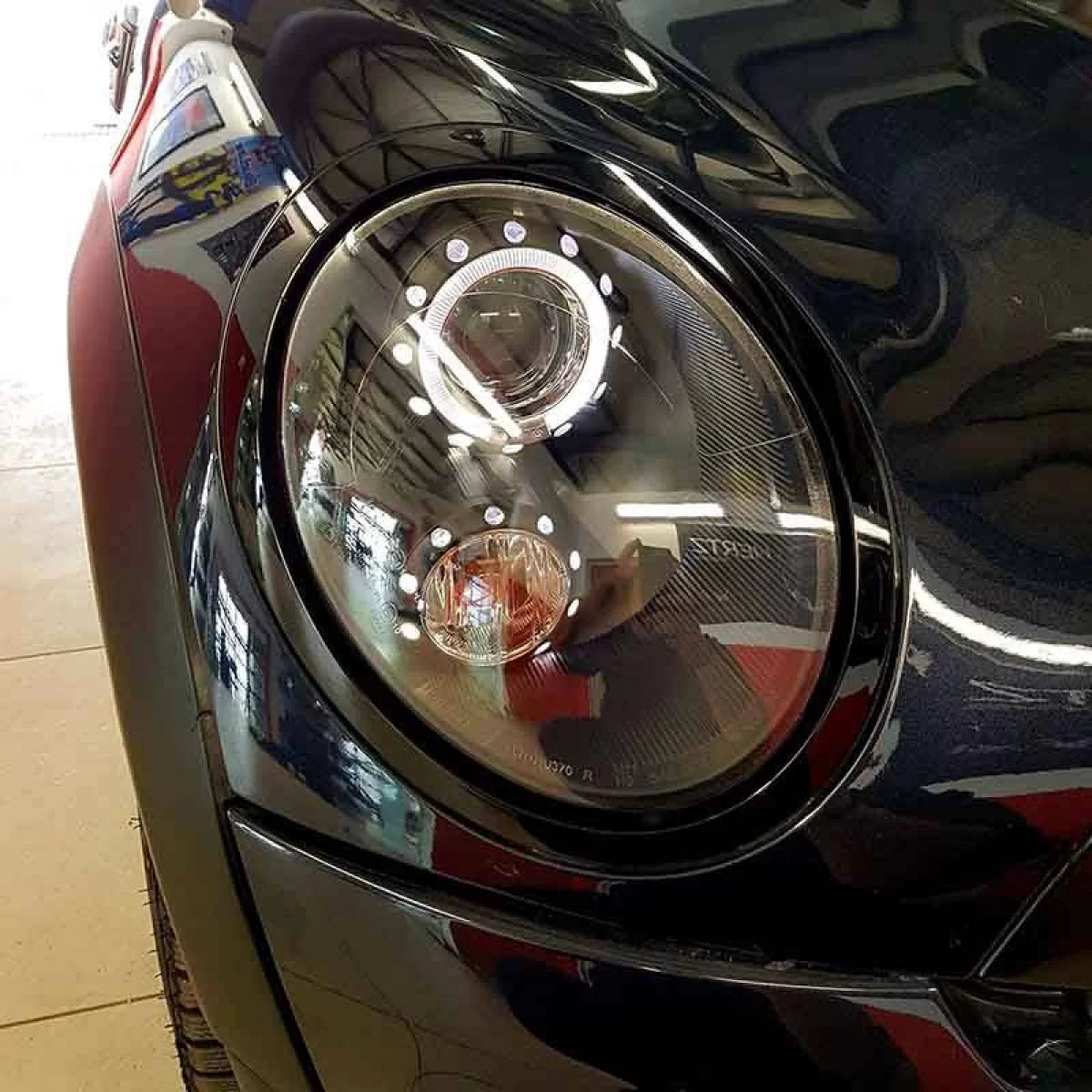 Fari Anteriori Angel Eyes Neri H9 con Motor Mini Cooper R55/56/57/58/59 06-13