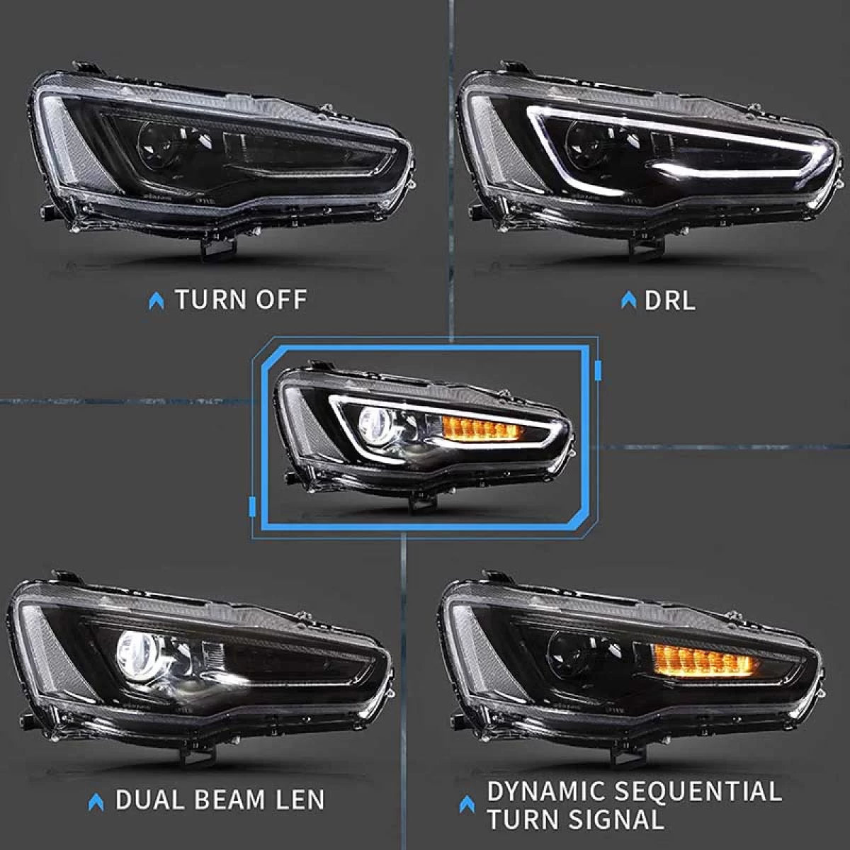 Fari Anteriori con LED Diurni e Frecce Dinamiche Nero/cromo per Mitsubishi