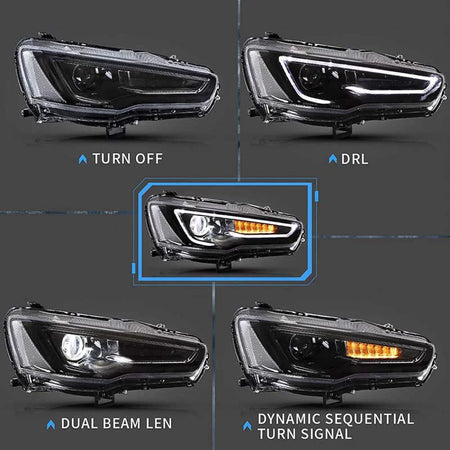 Fari Anteriori con LED Diurni e Frecce Dinamiche Nero/cromo per Mitsubishi