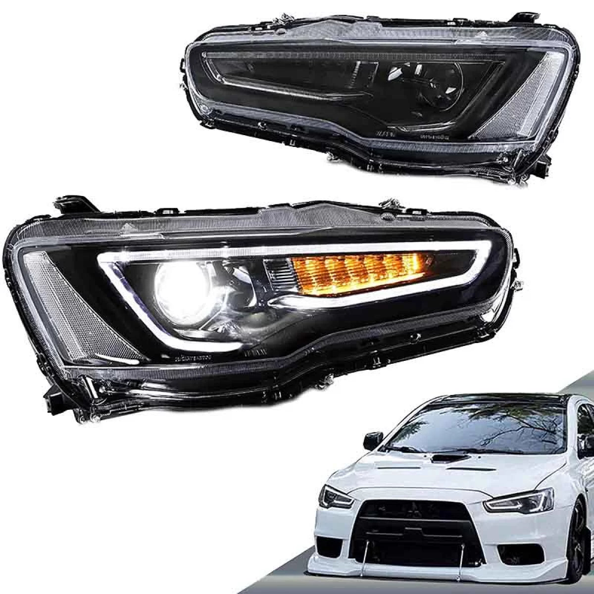 Fari Anteriori con LED Diurni e Frecce Dinamiche Nero/cromo per Mitsubishi