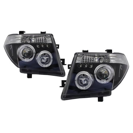 Fari Anteriori Angel Eyes LED Neri H1 per Nissan Navara D40 05-10