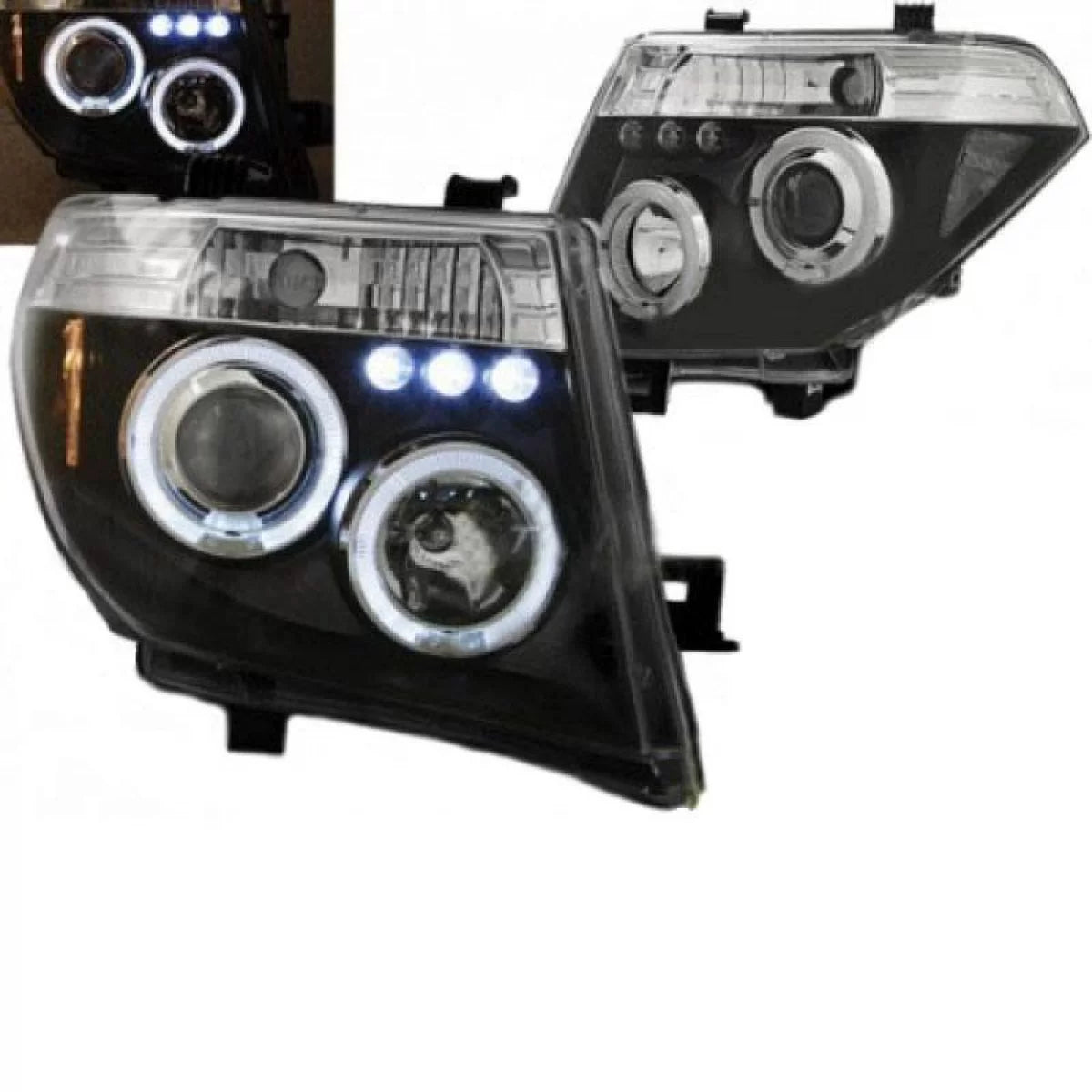 Fari Anteriori Angel Eyes LED Neri H1 per Nissan Navara D40 05-10