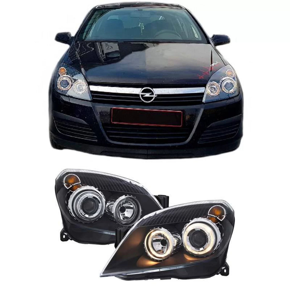 Fari Anteriori Angel Eyes Neri H7/h7 con Motor Opel Astra H 04-09