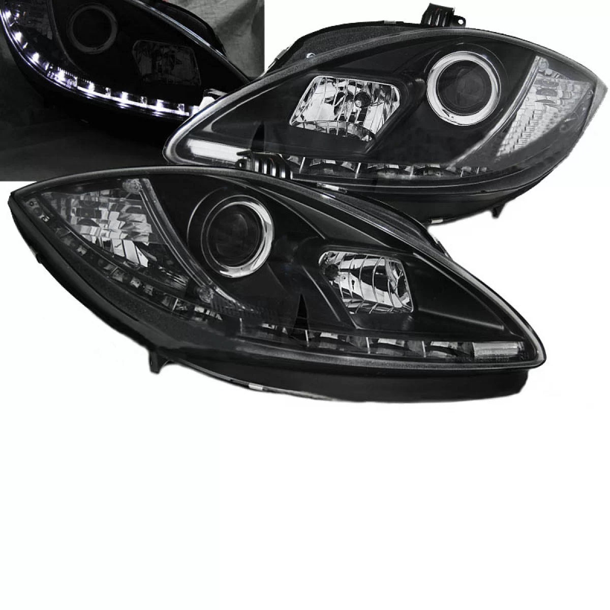 Fari Anteriori Set con Luci Diurne Seat Leon 1P 09-13 Facelift DRL Nero