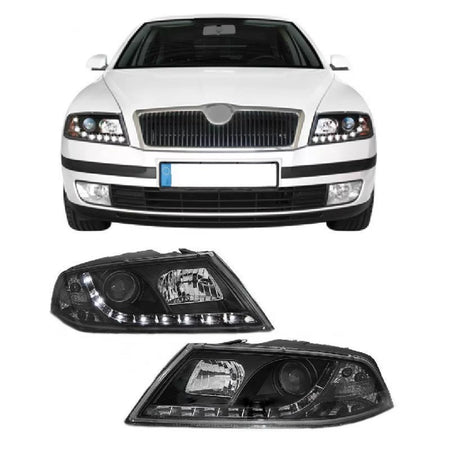 Fari Anteriori con Luci Diurne DRL Nero H7/h1 per Skoda Octavia 1Z 04-08
