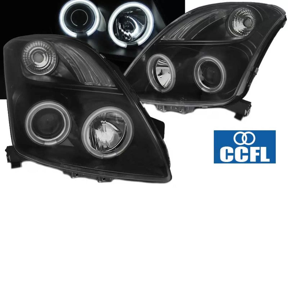 Fari Anteriori Neri CCFL Angel Eyes H1 per Suzuki Swift 05-10