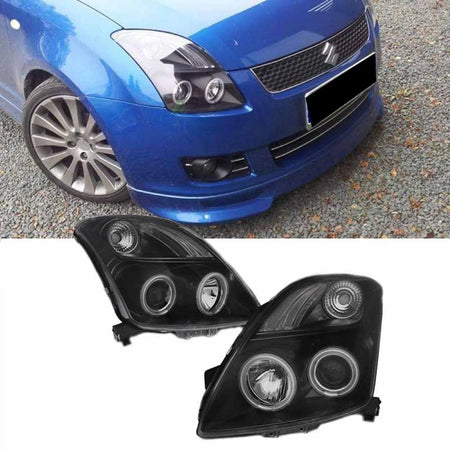 Fari Anteriori Neri CCFL Angel Eyes H1 per Suzuki Swift 05-10