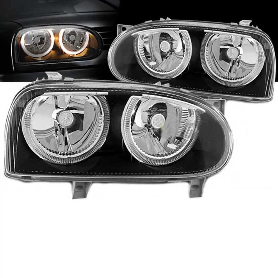 Fari Anteriori Angel Eyes Neri H7 per Volkswagen Golf 3 92-98