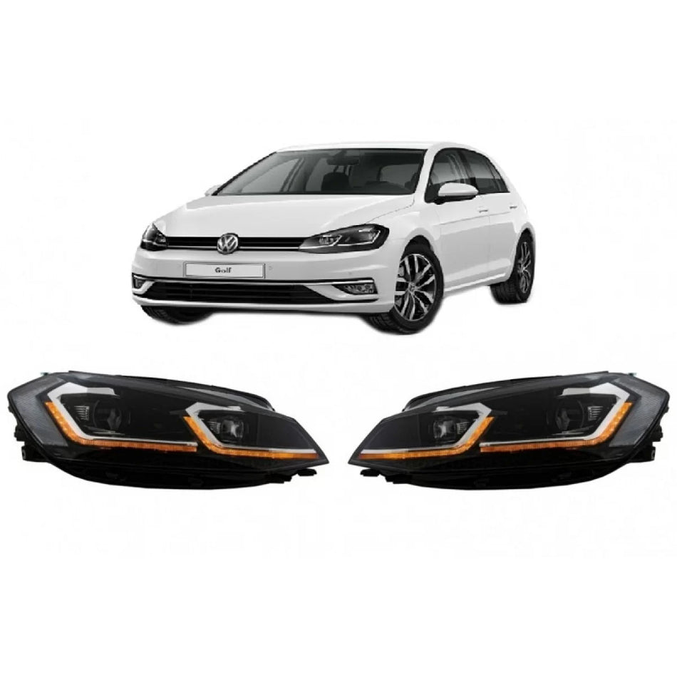 Fari Anteriori con DRL e Frecce Dinamiche Neri Cromati per VW Golf 7.5 17-19