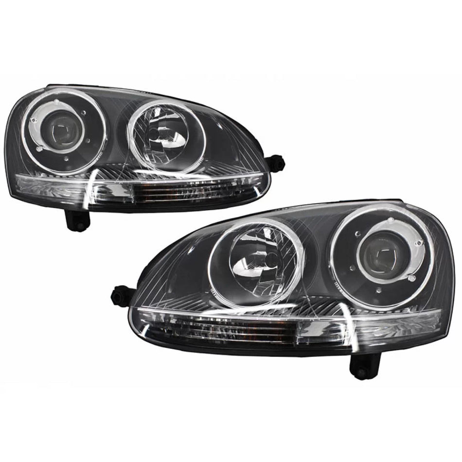 Fari Anteriori Cromati con Motore H7 per VW Golf 5 03-08 Gtir32 Look