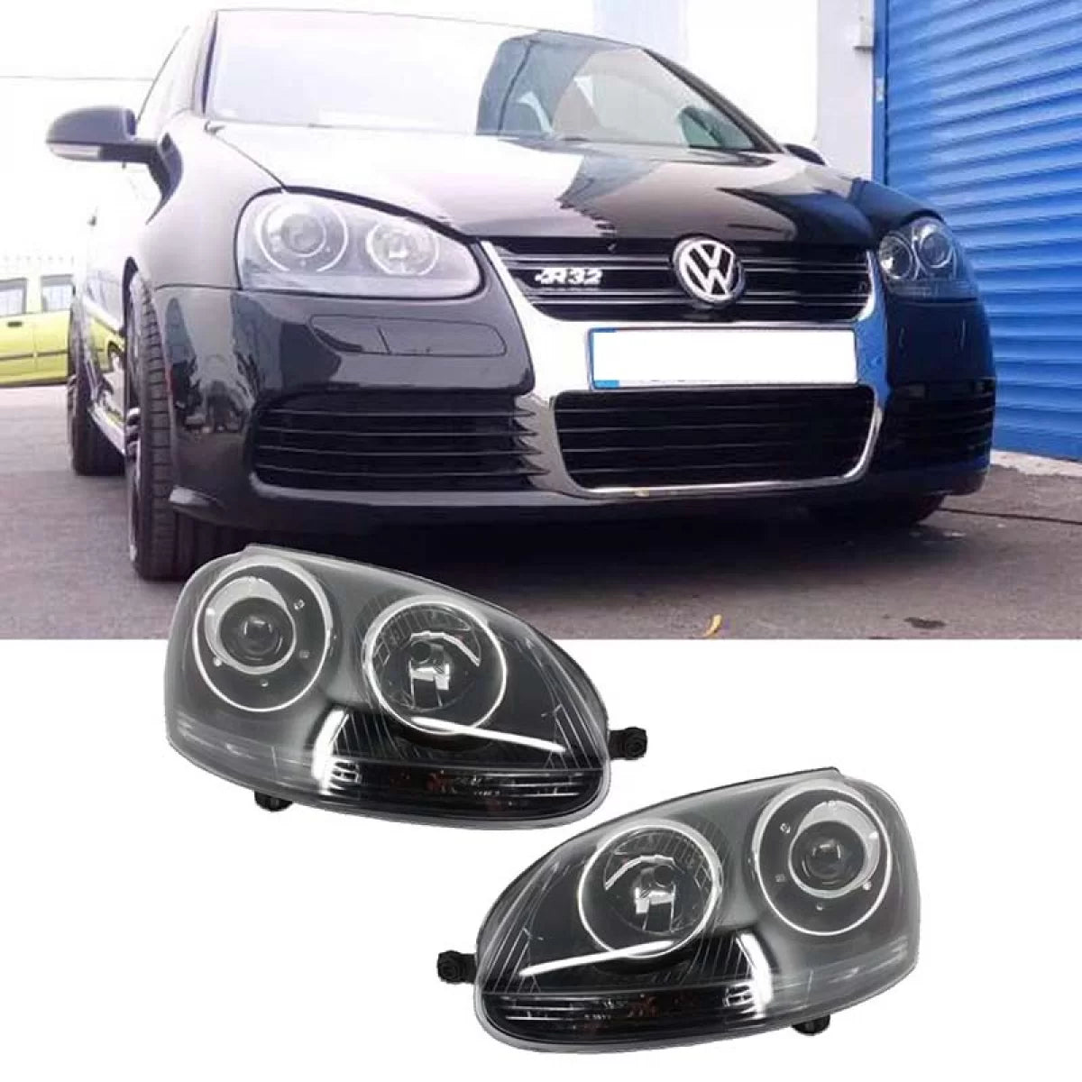 Fari Anteriori Neri con Proiettore H7 per Volkswagen Golf V 03-08 GTI R32
