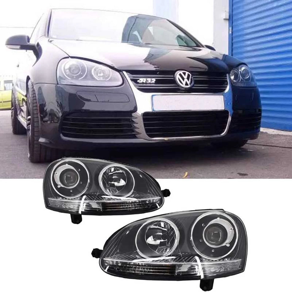 Fari Anteriori Cromati con Motore H7 per VW Golf 5 03-08 Gtir32 Look