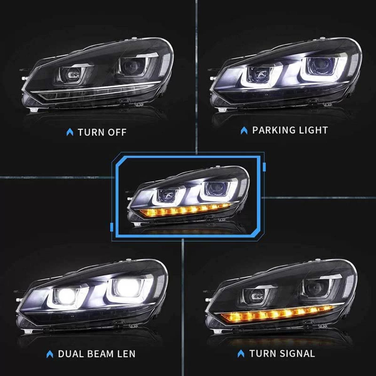 Fari Anteriori con Luci Diurne e Indicatori Dinamici VW Golf Vi 08-12 H7/h7