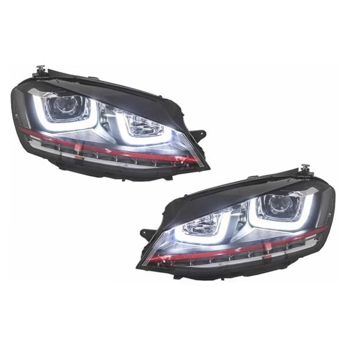 Fari Anteriori LED DRL Tipo U Neri Rossi H7 per VW Golf 7 12-17 GTI