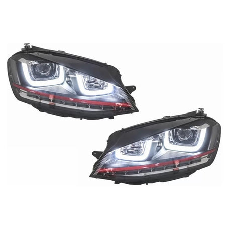 Fari Anteriori LED DRL Tipo U Neri Rossi H7 per VW Golf 7 12-17 GTI