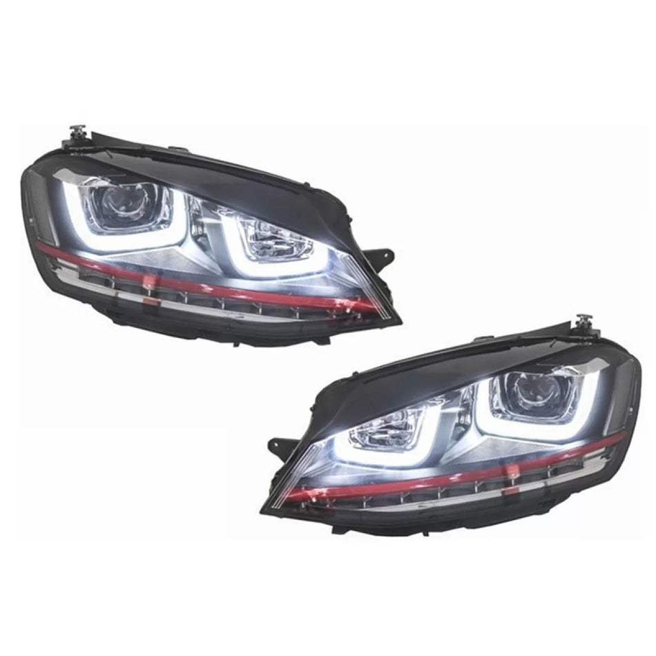 Fari Anteriori LED DRL Tipo U Neri Rossi H7 per VW Golf 7 12-17 GTI