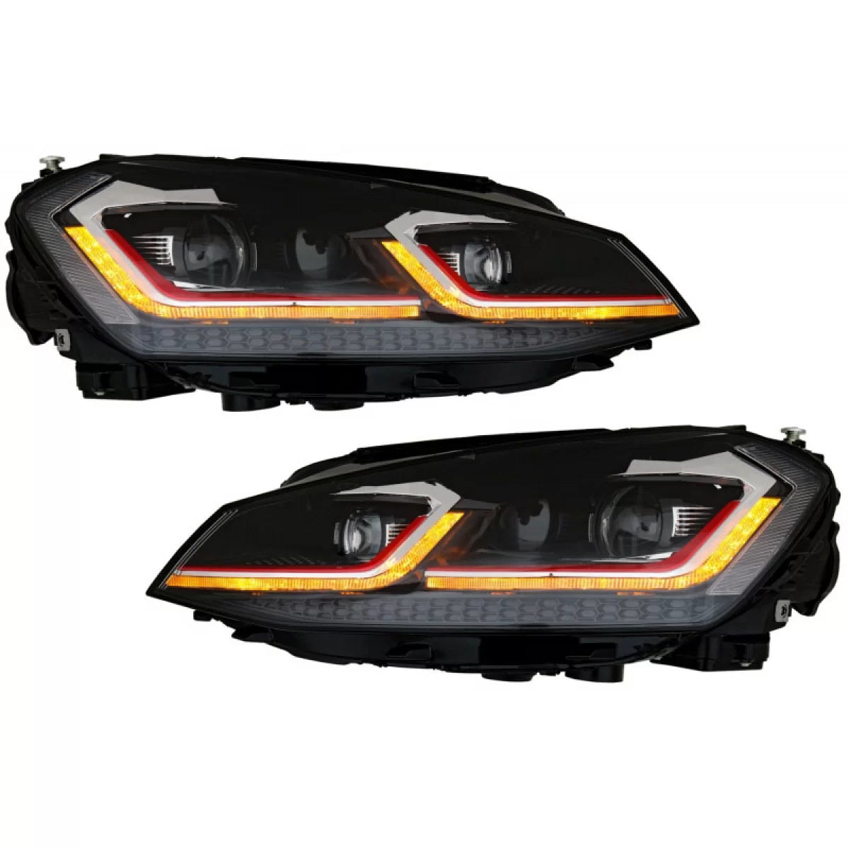 Fari Anteriori Set Neri Rossi H7 con Motorino VW Golf Vii 12-17 Look 7.5 GTI