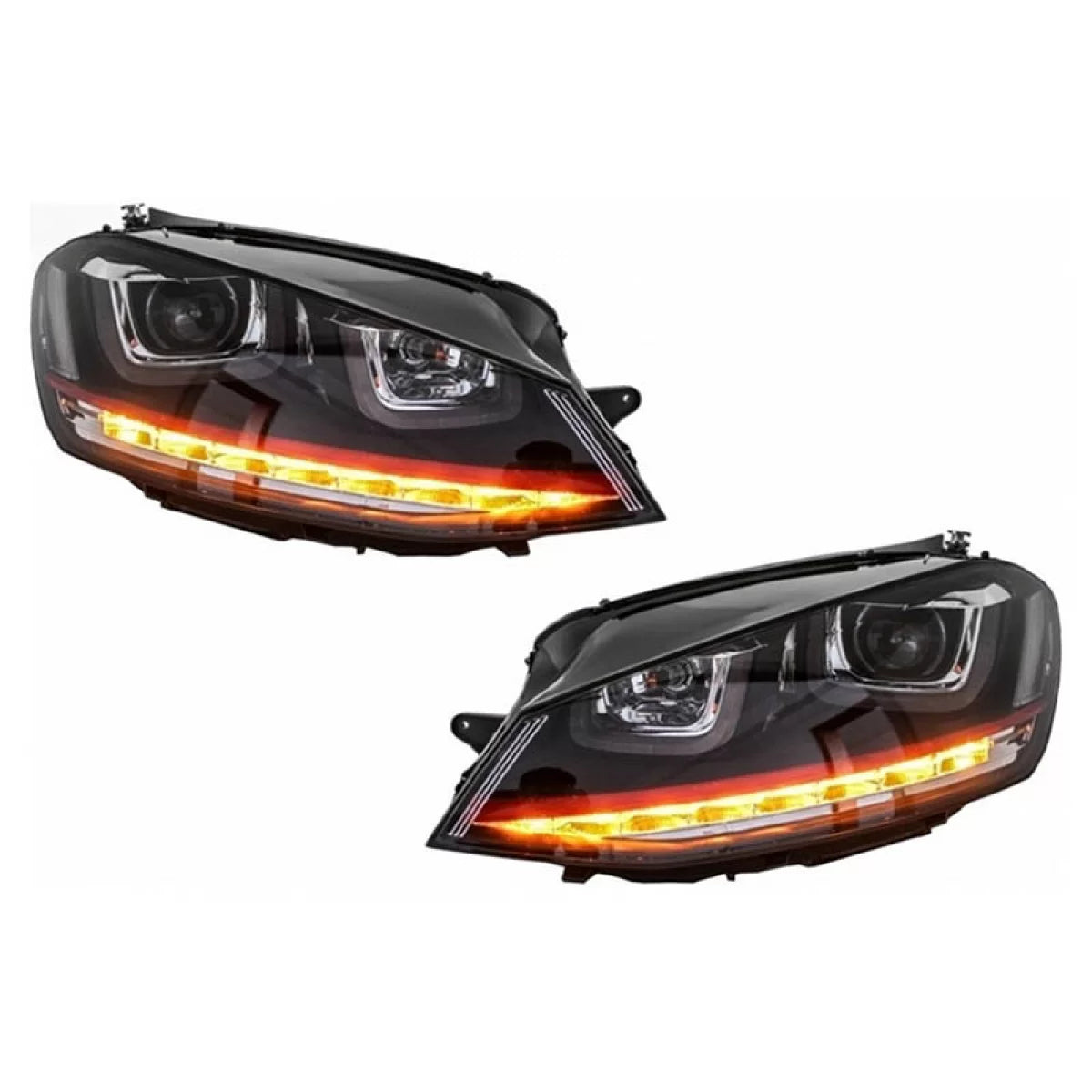 Fari Anteriori LED DRL Tipo U Neri Rossi H7 per VW Golf 7 12-17 GTI