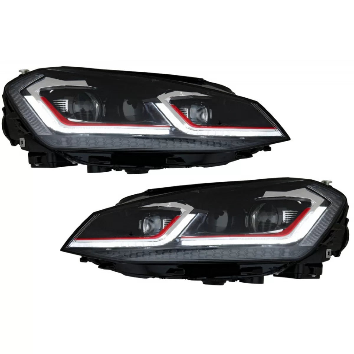 Fari Anteriori Set Neri Rossi H7 con Motorino VW Golf Vii 12-17 Look 7.5 GTI
