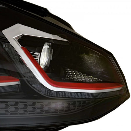 Fari Anteriori Set Neri Rossi H7 con Motorino VW Golf Vii 12-17 Look 7.5 GTI