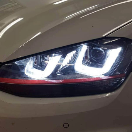 Fari Anteriori LED DRL Tipo U Neri Rossi H7 per VW Golf 7 12-17 GTI