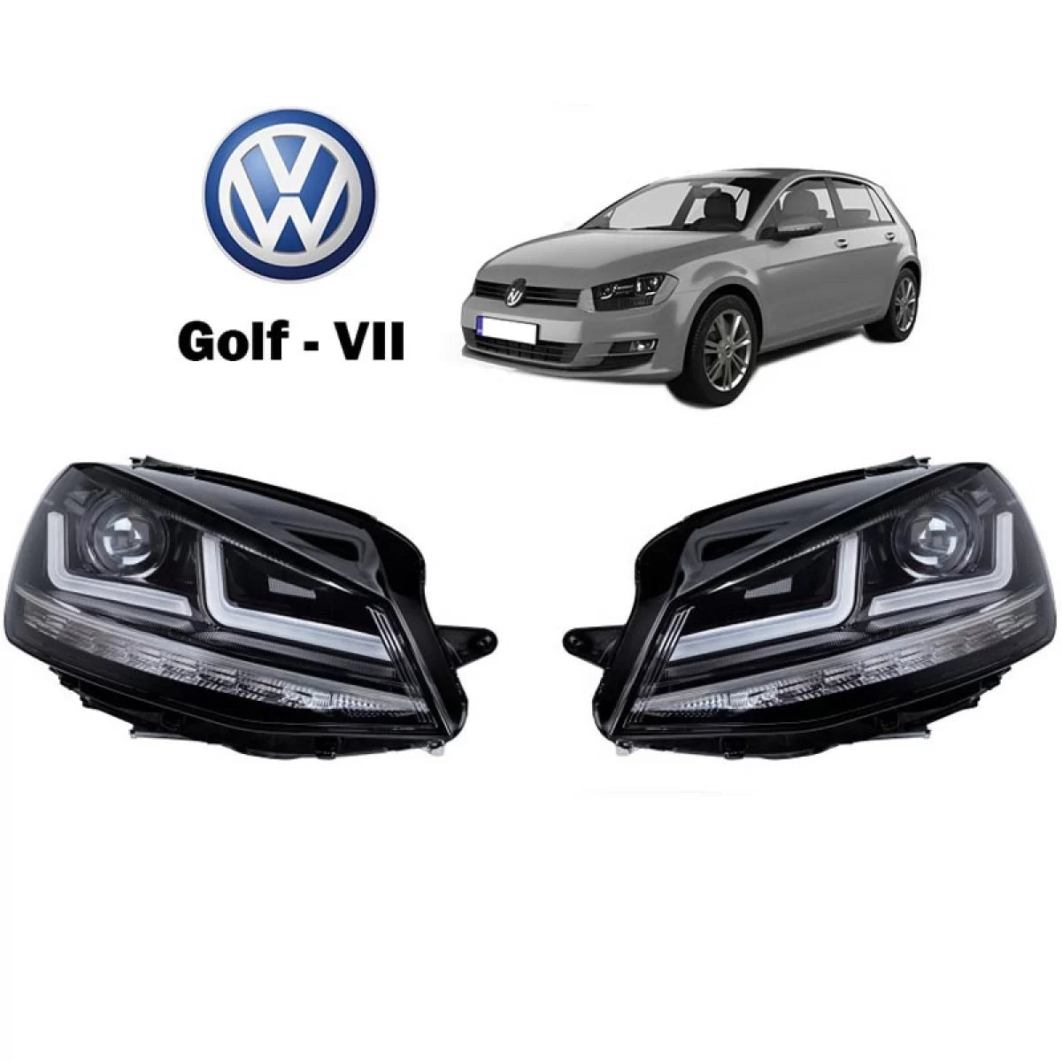Fari Anteriori Full LED Halogeno Nero Cromo per VW Golf Vii 12-17