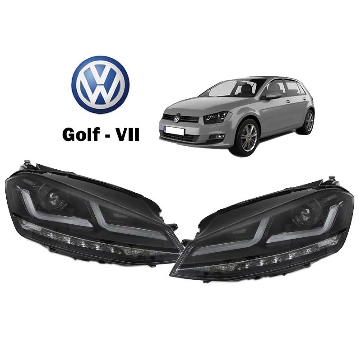 Fari Anteriori Full LED e Alogeni Neri per Volkswagen Golf Vii 12-17