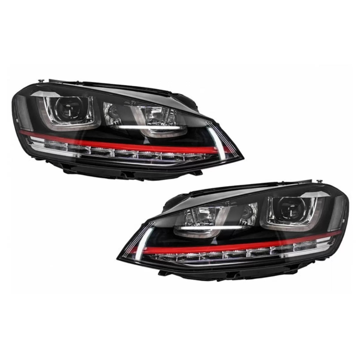 Fari Anteriori LED DRL Tipo U Neri Rossi H7 per VW Golf 7 12-17 GTI