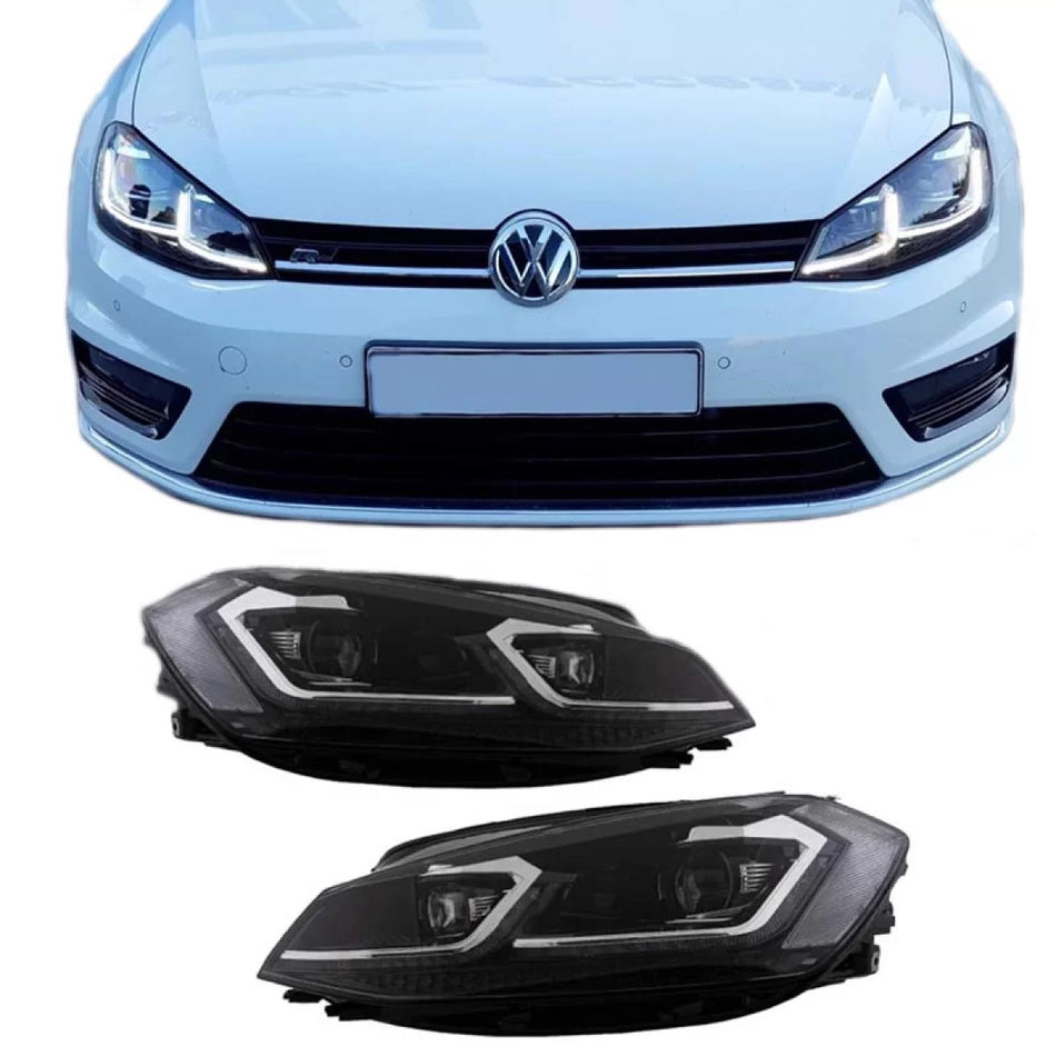 Fari Anteriori Set Nero Argento H7 con Motorino VW Golf Vii 12-17 Look 7.5 GTI